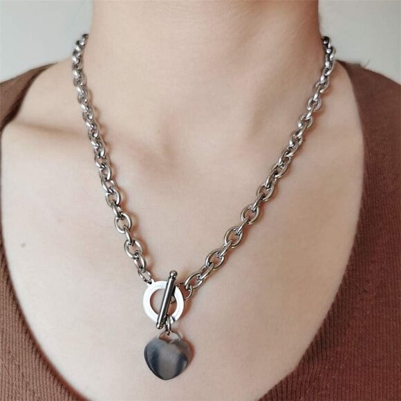 Elegent Love Stainless Steel Link Chain Blank Heart Charms Necklace for Women To - Picture 7 of 9